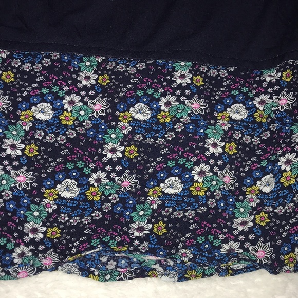 UMGEE Navy w/Navy Floral Print Trim Flowy Tunic Short Sleeve Size Large - Picture 4 of 9